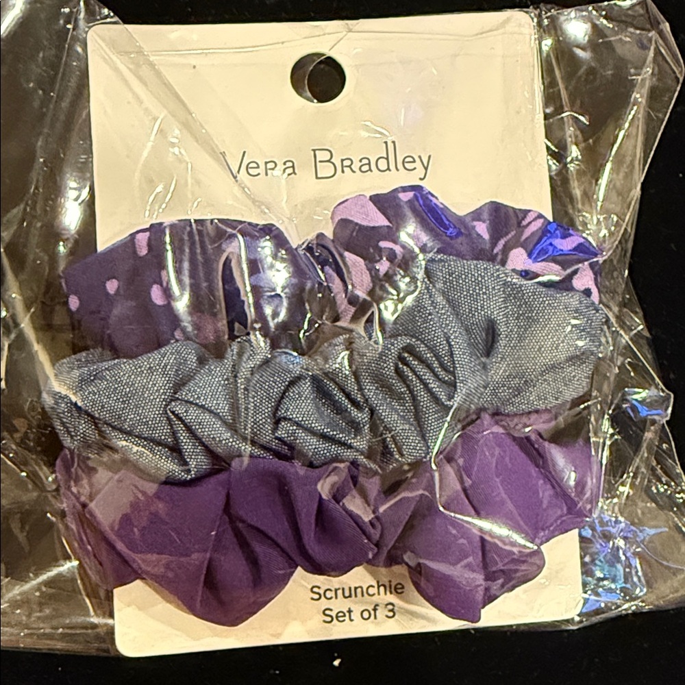 Vera Bradley Purple and Gray Scrunchie Trio